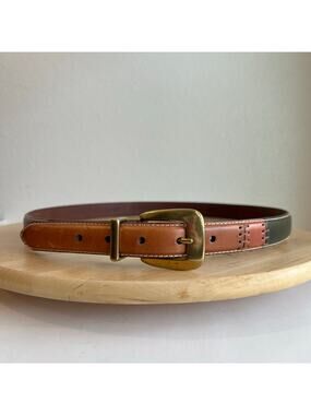 Fossil Tan Genuine Leather Patchwork Solid Brass Buckle Belt Size XL